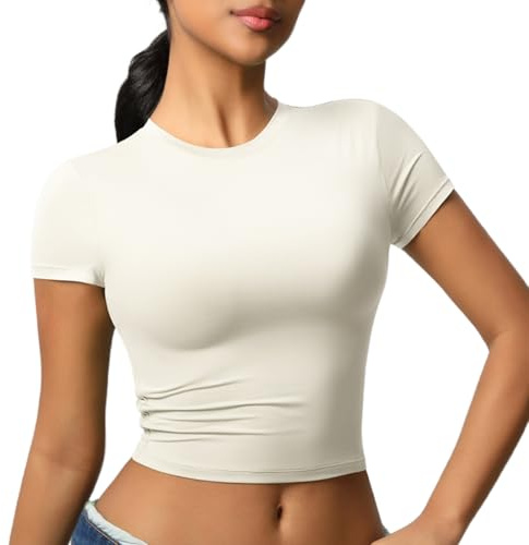 JTSONN Maglietta Donna Sportiva Manica Corta Sport T Shirt Traspirante Funzionale Maglia Collo Rotondo Corsa Compressione Camicia Yoga Palestra Workout Crop Top