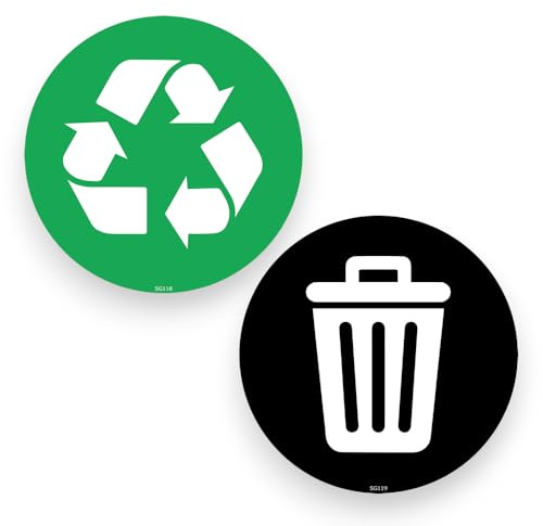 2 Pack - 7cm Recycling & General Waste Self Adhesive Stickers Twin Pack - Bin Rubbish Sign Decal SG118/9