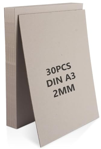 LOLYSIC 30 Blatt Graupappe 2 mm A3 Buchbinderpappe, Buchbinderpappe DIN A3 29.7x42 cm, Graupappe zum Basteln für Buchbinden Bastelarbeiten Modellbau Adventskalender Verpackungen Karten Bastelkarton