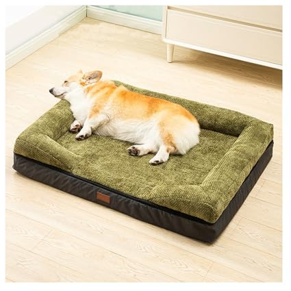 Hundbädd, kattbädd, ortopedisk hundbädd, husdjursmatta, massagesvamp, vattentät och tvättbar, dubbelfunktion(Green,75 * 55cm/29.5 * 21.6in)