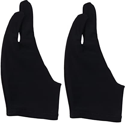 TOYZFRIENDY Two Finger Artist Drawing Gloves 2pcs, Black Curved Sketch Gloves for Smudge Protection, Size L, for Pencil Drawing and Digital Art Creation