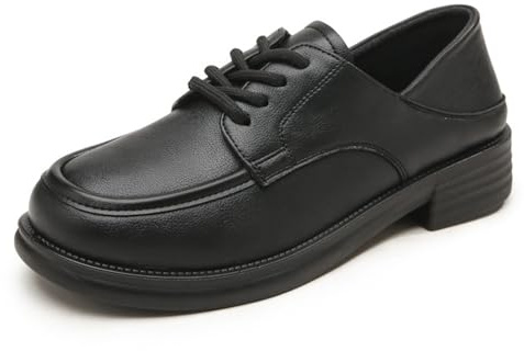 Zapatos Oxford para mujer, con cordones, puntera redonda, planos, antideslizantes, a la moda, clásicos, informales, cómodos, elegantes, mocasines de trabajo, Black, 38 EU
