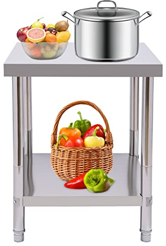 TONFEION Edelstahl Arbeitstisch Küchentisch 60x45x80cm, Gastro Tisch Edelstahltisch bis 400kg, Lebensmittel Zubereitungstisch mit Unterregal, Werkbank Catering Arbeitstisch HöHenverstellbare