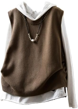 LIUYUYOUGO Donna Maglione Senza Manichemaglione Gilet da Donna Girocollo Senza Maniche Pullover Maglioni 100% Cotone Lavorato A Maglia Canotte Casual Larghe Basic Solide Maglioni Top Maglieria Gilet