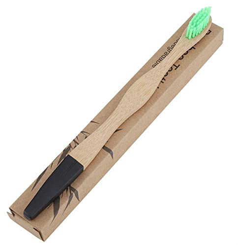 Brosse à dents en bambou à poils souples, soins bucco-dentaires écologiques pour adultes, 6 couleurs, naturel, antimicrobien, léger, adapté aux voyages, 19 cm (Verte)