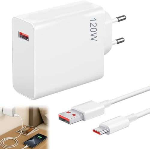 GSGFUIS 120W USB Ladegerät mit 6A Typ-C Ladekabel 2 m, Schnellladegerät Turbo Hyper Charge für 15 / 14T Pro/Ultra / 13T / 12T / 11T / Note 14/13 / 12 Pro+, USB-C Netzteil kompatibel mit Poco X7 Pr