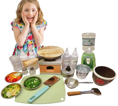 Dmuzsoih Set De Cuisine Mini Véritable | Ustensiles De Cuisine Réels Et Outils De Jouet | Mini Cuisinière, Ustensiles De pour Aliments Réels, Flacons D'épices,pour Garçons Et