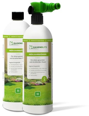 RASENBLITZ Rasendünger Frühjahr flüssig 2 L – flüssiger Rasendünger für dichten, sattgrünen Rasen – ideal zur Ergänzung zu Rasensamen – inkl. Sprühflasche – Anwendung direkt am Gartenschlauch