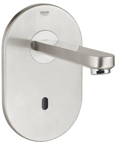 Grohe 36335SD0 Eurosmart Cosmo E Rubinetto Elettronico con Fotocellula per Lavabo, Installazione a Parete, Inox Satinato
