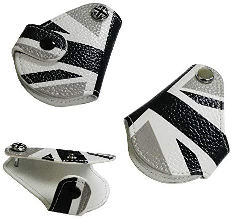 iJDMTOY (1 Black White Union Jack UK Flag Style Real Leather Key Fob Cover Holder Compatible With 2008-up MINI Cooper R55 R56 R57 R58 R59 R60 R61 F56
