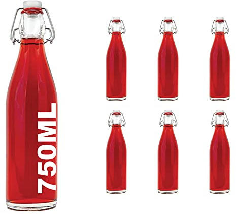 slkfactory 6x 0,75L Bügelflasche Bügelverschluss Glasflasche weiß für Öl, Essig, Wein, Schnaps spülmaschinenfest