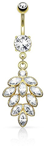 Paula & Fritz® Bauch-nabelpiercing Chirurgenstahl Wein-Rebe Anhänger Zirkonia Gold Banane Bauch-Piercing Bananabell Nabel-Piercing