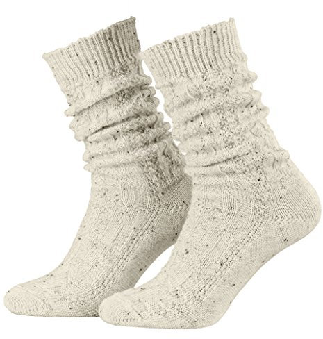 Piarini 45-46 1 Paar kurze Trachtensocken Trachtenstrümpfe Schoppersocke mit Zopfmuster Herren - Wolle Beigemeliert Beige