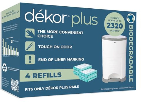 Dekor Plus - Ricariche biodegradabili per secchio per pannolini, sistema di ricarica più economico, veloce e semplice da sostituire, nessuna dimensione preimpostata della borsa, usa solo ciò di cui