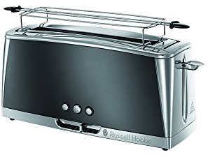 Russell Hobbs Tostapane - Design Lungo per 2 fette o 1 fetta larga di pane - Acciaio Inox; Scomparto per toast extra ampio; 6 livelli di doratura; Funzione di scongelamento, Luna 23251-56