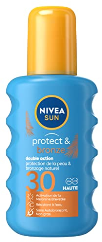 NIVEA SUN - Spray Solaire Activateur De Bronzage Protect & Bronze FPS 30 - Protection & Teint Hâlé - Extrait Naturel De Pro-Mélanine - Formule Légère & Non Grasse - Peaux Normales - 200 ml