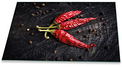 decorwelt | Herdabdeckplatte 80x52 cm 1-Teilig Gemüse Rot Ceranfeldabdeckung Universal Spritzschutz Glas Deko Elektroherd Induktion für Kochplatten Herdschutz Schneidebrett Sicherheitsglas
