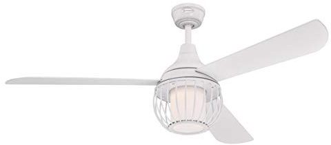 72207 Ventilateur de plafond d’intérieur Graham de 132 cm , kit d‘éclairage LED à variateur avec abat-jour cage et verre opale dépoli, télécommande incluse ,, blanc