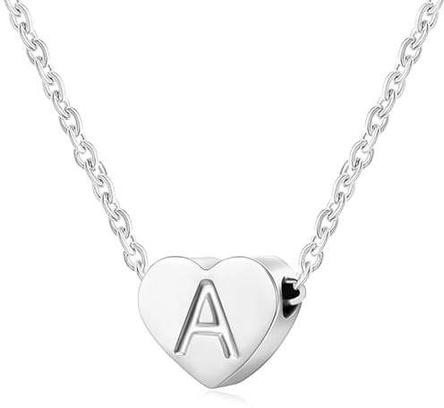 Halsband med initial/bokstav för kvinnor, personligt choker-halsband i silver med en liten initial eller bokstav, kärlek, hjärta, för flickor, Rostfritt stål