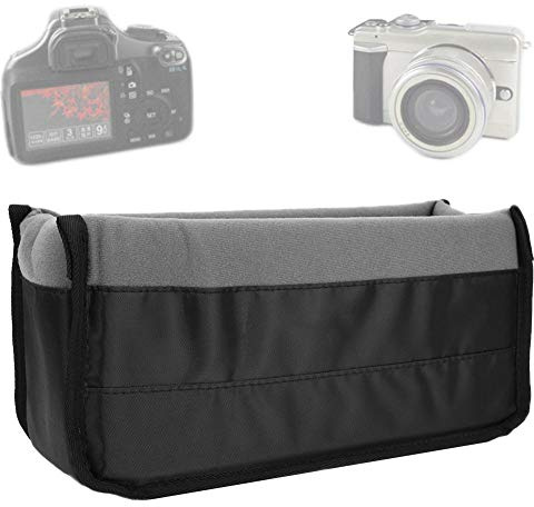 Borsa con inserto per fotocamera,divisorio imbottito morbido regolabile Protezione addensata antiurto Impermeabile Fotografia Borsa per il trasporto Custodia con gancio/Anello per fotocamera (Grigio)