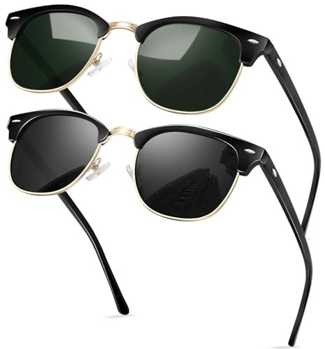 KANASTAL Alta Protección Gafas de Sol Polarizadas Hombre y Mujer UV400 | Vintage Clasicas Medio Marco, Ideales para Conducir, Viajar, Caminar, Pescar y Disfrutar de Actividades al Aire Libre