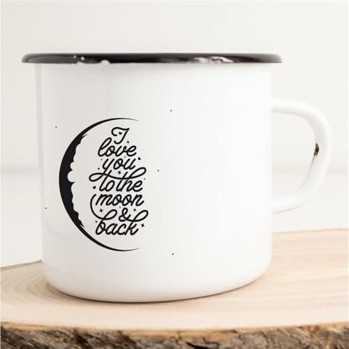 Huuraa Emaille Tasse I love you to the moon and back Geschenk Kaffeebecher Vintage 300ml I love you to the moon and back Geschenkidee
