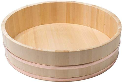 JapanBargain 4596 Japanische Sushi-Reis-Rührschüssel Sushi Hangiri Sushi Oke Sawara Zypressenholz Sushi-Dose Made in Japan 36.0 cm Durchmesser (36cm)