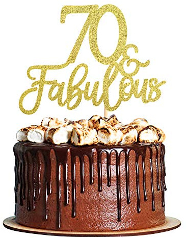 3 Pack 70 & Fabulous Birthday Cake Toppers Gold Glitter 70 Fabulous Cake Decorations for 70th Birthday 70th Anniversary Party Celebration Decorations Supllies