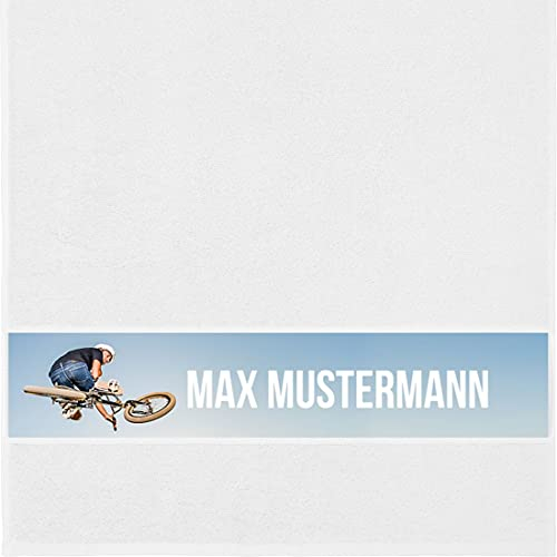 Manutextur Handtuch mit Namen - personalisiert - Motiv Radsport - viele Farben & Motive - Dusch-Handtuch - weiß - Größe 50x100 cm - persönliches Geschenk mit Wunsch-Motiv und Wunsch-Name