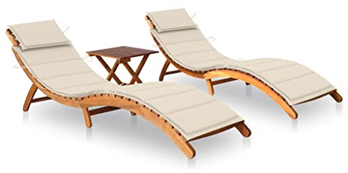vidaXL Sonnenliegen 2 STK. mit Tisch und Auflagen Massivholz Akazie