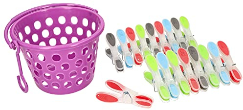 KOTARBAU® Pinzas de la ropa con insertos de goma, 18 unidades, con cesta para pinzas de la ropa