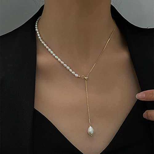 SONGK Collares Minimalistas de Perlas de Agua Dulce Naturales para Mujer, Collar de gargantillas Ajustables con borlas largas y Perlas barrocas, Regalos