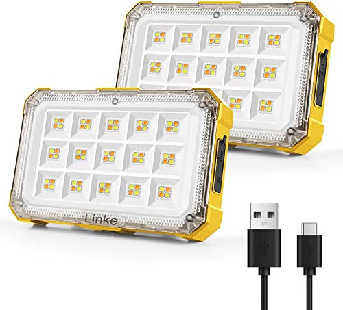 Linke 30W Rechargeable Work Light, 3000LM LED Work Light with Magnetic, 4 Lighting Modes 3 Brightness Portable Camping Lights Emergency Flashlight for Hiking, Repairing, Power Cuts, 2 Pack