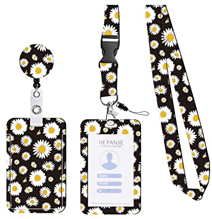 DINGFENG Lanyard mit ID Kartenhalter – 2 Stück einziehbare Ausweishalter mit Ausweishülle Clip Breakaway Lanyard & Schlüsselband – für Lehrer Doktor Studenten Krankenschwestern Büro