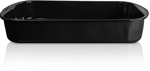 Krüger Emaille-Universal-Auflaufform schwarz 36 cm - schnitt- & kratzfeste Auflaufform - induktions- & spülmaschinengeeignet - ideal für Braten, Lasagne, Tiramisu, etc. (36 x 26 x 7,5 cm)