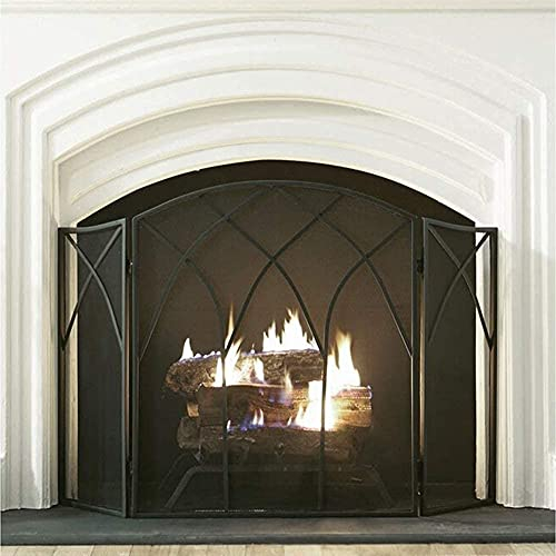 SOVORM Funkenschutz, 3-teiliger Bogen-Kaminschutz mit Doppelstange für Kamin, großer schwarzer Kaminschutz für offenes Feuer/Gasfeuer/Holzofen, 80 cm hoch The New