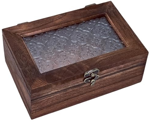Amedoo Vintage Wooden Storage Box with Glass Lid, Keepsake Box Small Decorative Storage Box for Jewelry, Trinket, Gift and Home Decorations (Small)