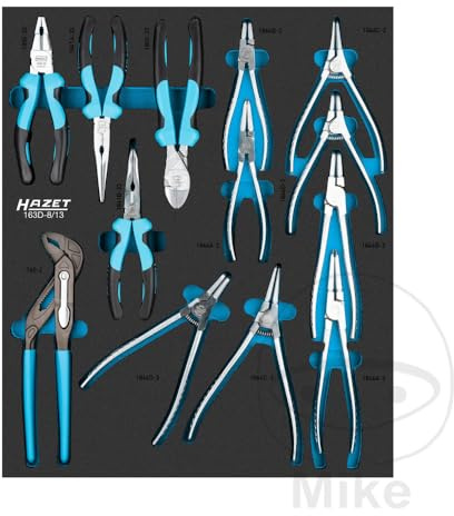 HAZET Zangen-Satz 163D-8/13, 1/4 Zoll (6,3 mm) Vierkant, Länge 522 mm | Antrieb 1/4 Zoll (6,3 mm) Vierkant hohl, Abtrieb Außen-Tractionsprofil Sechskant, Länge 522 mm, Breite 435 mm, Höhe 35 mm