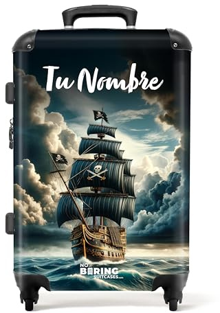 NoBoringSuitcases© Kinderkoffer, Reisekoffer Personalisiert, Kinderkoffer | 72 L - Jungen, Koffer Groß, Koffer Kinder, TSA, Kindergepäck, Rollkoffer, Koffer Mittelgroß (Piratenboot - Grau, 67 cm - )