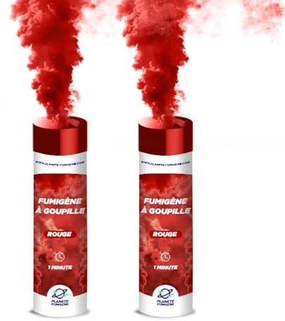PLANETE FUMIGENE Lot de 2 Fumigènes a Main 1 MINUTE couleur Rouge - Déclenchement à Goupille, durée 60 secondes, fumigene couleur à tenir en Main - fumigene a main - Catégorie F1 - LIVRAISON 24/48H