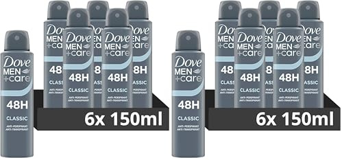 Dove Men+Care Classic with ¼ moisturising cream Men's Antiperspirant Deodorant Body Spray for 48 hour protection against sweat and odour 150 ml (Pack of 2)