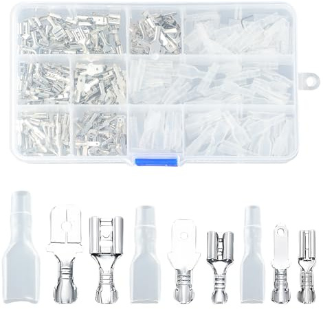 315 Stück Kabelschuhe, Elektrische Crimp Verbinder, Flachsteckhülsen Männlich & Weiblich mit Isolierhülse, Spaten Flachstecker Set, Quetsch Verbinder Sortiment für Auto, Haushaltsgerät (2.8/4.8/6.3mm)
