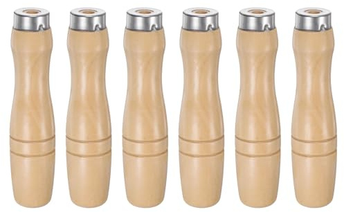 QUARKZMAN Manico per Lime Legno da 6pz, Manici Ergonomici Foro Rotondo da 4,13 e 6,2 Mm, Collare Metallo per Lime Metalliche da 8