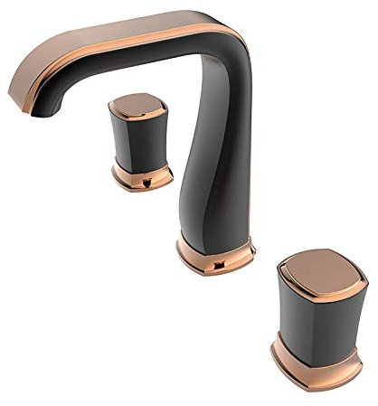 Wasserhahn Bad für Waschbecken Griffe 3 Löcher Badarmaturen Mischbatterie Waschtischmischer Messing Wasserhahn Bad Waschtischarmatur Waschtischarmaturen mit Kalt und Warmwasser Roségold und Schwarz