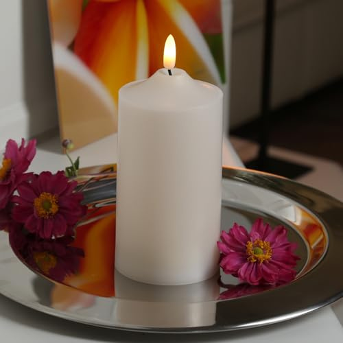 LED Kerze für Außen 7,5x17cm Stumpenkerze Garten Balkon Kunststoffkerze flackernd mit Timer outdoor (17cm)