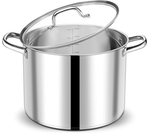 P&P CHEF 16 QT Stock Pot with Lid, Stainless Steel Large Cooking Pot, Soup Canning Stockpot for Stewing Simmering, Tri-ply Bottom for All Stoves, Heavy-Duty &Dishwasher Safe & Food-Grade