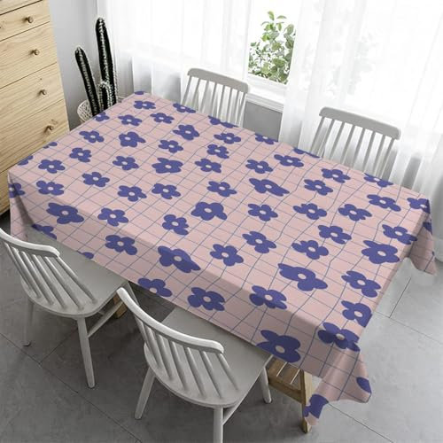 Blau Blume Tischdecke Gartentischdecke Eckig 140x140 cm - Pink Kariert Abwaschbare Tischdecke Biertisch Abwaschbar Tischdecke Gartentisch Wetterfest für Geburtstag Party Garten DraußenA&145