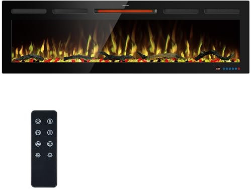 Kentsky 152cm WiFi Electric Fireplace Inserts, Recessed and Wall Mounted Fireplace Heater W/Adjustable Flame Color & Brightness, Thermostat, 9H Timer, App and Remote Control, 750/1500W