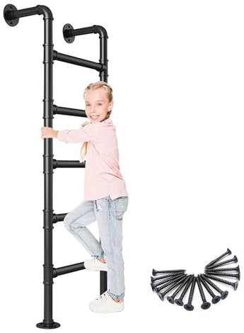 Eingangs-/Ausstiegsleiter, 1–5 Stufen, Kellerausstiegsleiter, 150 kg belastbar, Metallkellerleiter, Ausstiegsleiter für Fensterschacht, Feuerleiter – Industrielles Eisenrohr/Schwarz(260cm/102in)