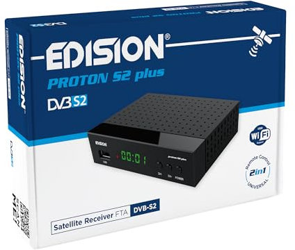 EDISION Proton S2 Plus Full HD Satelliten Receiver FTA, 2in1 Komfort-Fernbedienung, Unicable tauglich (DVB-S2, HDMI, SCART, S/PDIF, USB, LAN, USB WiFi Support, Vorinstallierte deutsche Programmliste)